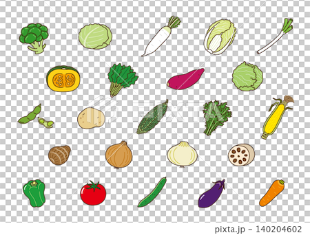 食育やレシピや広告に!シンプルかわいい野菜イラストセット 食育やレシピや広告に!シンプルかわいい野菜イラストセット 140204602