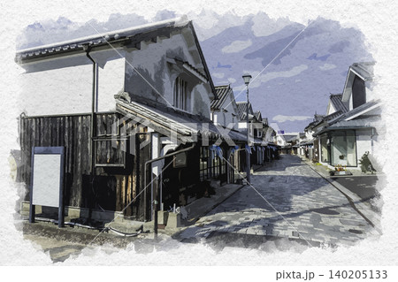 水彩画風　柳井　白壁の町並み　山口県柳井市 140205133