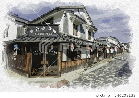 水彩画風 柳井 白壁の町並み 山口県柳井市 水彩画風 柳井 白壁の町並み 山口県柳井市 140205135