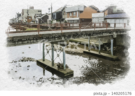 水彩画風 柳井 柳井川 宝来橋 山口県柳井市 水彩画風 柳井 柳井川 宝来橋 山口県柳井市 140205176