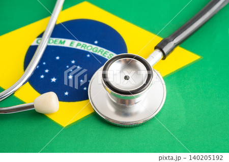 Stethoscope on Brazil flag, business and finance. 140205192