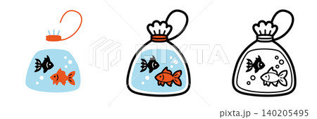 ポップでかわいい金魚すくいのイラストセット 140205495
