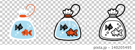 ポップでかわいい金魚すくいのイラストセット 140205495