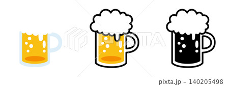 ポップでかわいいビールのイラストセット ポップでかわいいビールのイラストセット 140205498