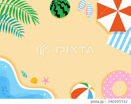 ポップでかわいい夏の砂浜と海の背景イラスト ポップでかわいい夏の砂浜と海の背景イラスト 140205552