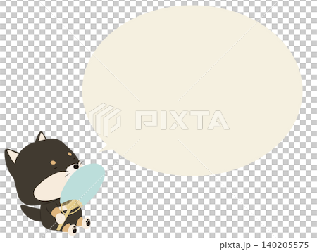 うちわで扇ぐ黒柴。吹き出し付き 140205575