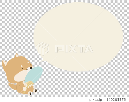 うちわで扇ぐ柴犬。吹き出し付き うちわで扇ぐ柴犬。吹き出し付き 140205576