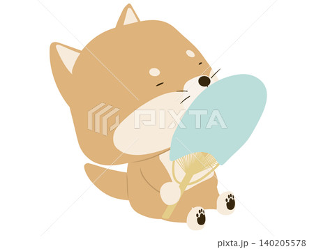 うちわで扇ぐ柴犬 うちわで扇ぐ柴犬 140205578