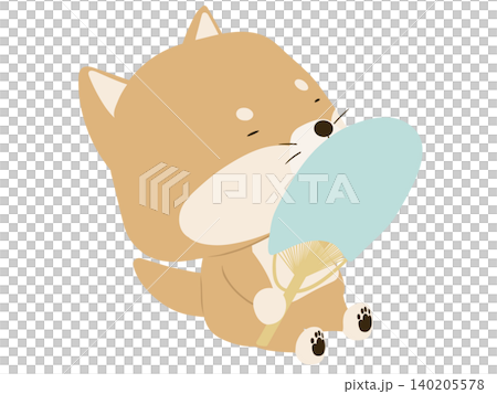 うちわで扇ぐ柴犬 うちわで扇ぐ柴犬 140205578