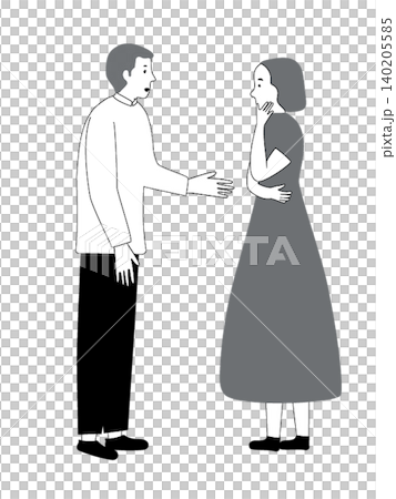 已婚夫婦（一男一女）面對面交談的全身照。 140205585