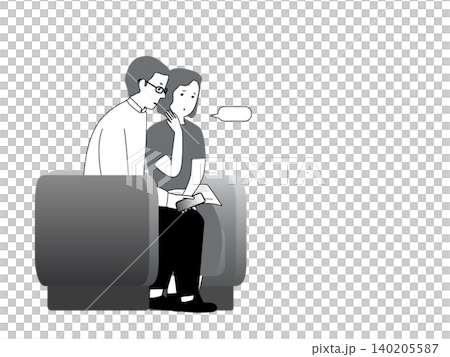 A man and woman (a married couple/partners) sitting on a sofa. A man and woman (a married couple/partners) sitting on a sofa. 140205587