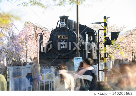 SLと人々　賑わう日中線枝垂れ桜並木　福島県 140205662