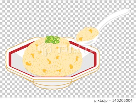 An illustration of scooping fried rice with a spoon. An illustration of scooping fried rice with a spoon. 140206004