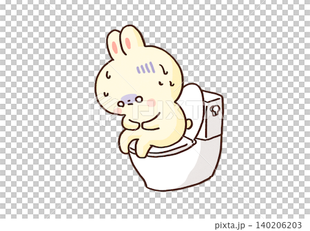 苦しそうにお腹を抱えてトイレで力むうさぎ（腹痛・下痢・便秘） 140206203