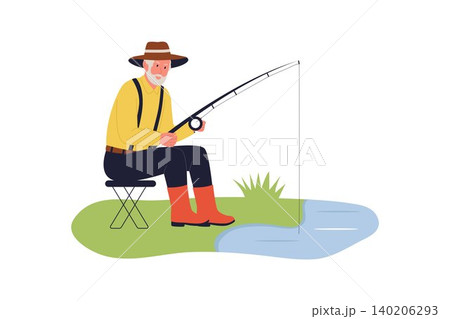 Illustration of Senior Man Fishing by the River 140206293