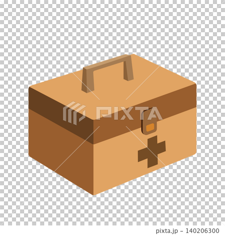 Illustration of a natural wooden first-aid kit Illustration of a natural wooden first-aid kit 140206300
