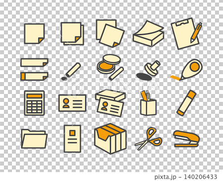 Stationery & Office Supplies Line Drawing Icon Set (21 pieces, Orange) - Suitable for sticky notes, binders, stamps, calculators, business cards, etc. Stationery & Office Supplies Line Drawing Icon Set (21 pieces, Orange) - Suitable for sticky notes, binders, stamps, calculators, business cards, etc. 140206433