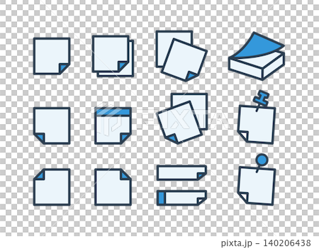 Set of 13 simple line art sticky note icons (blue) 140206438
