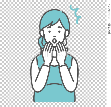 マタニティウェアを着た妊婦の驚くポーズのイラスト マタニティウェアを着た妊婦の驚くポーズのイラスト 140206447