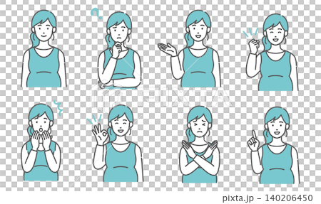 An 8-piece set of illustrations depicting pregnant women in maternity wear, showing various facial expressions and poses. An 8-piece set of illustrations depicting pregnant women in maternity wear, showing various facial expressions and poses. 140206450