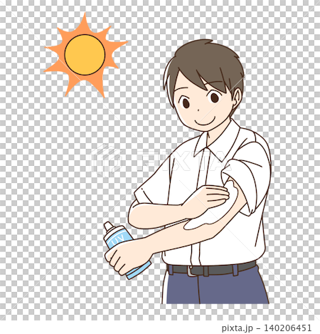 An illustration of a boy applying sunscreen. An illustration of a boy applying sunscreen. 140206451
