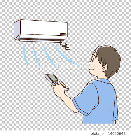 男孩使用冷氣機的插圖 男孩使用冷氣機的插圖 140206454