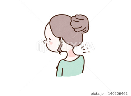 日焼け止めを塗り忘れうなじが真っ赤に日焼けした女性（紫外線対策・肌トラブル） 140206461