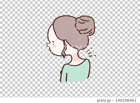 日焼け止めを塗り忘れうなじが真っ赤に日焼けした女性（紫外線対策・肌トラブル） 140206461