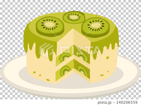 kiwi cake illustration on a plate for bakery menus dessert branding and cafe designs showing a fresh sliced fruit cake kiwi cake illustration on a plate for bakery menus dessert branding and cafe designs showing a fresh sliced fruit cake 140206559