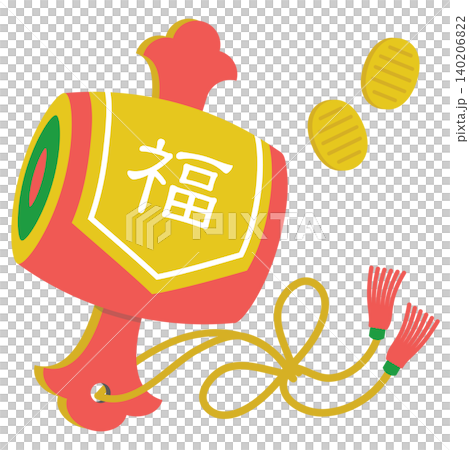 日式風格的木槌和金幣圖示插圖,適用於新年賀卡。 日式風格的木槌和金幣圖示插圖,適用於新年賀卡。 140206822