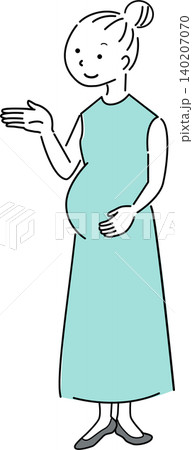 案内する妊婦の全身シンプルイラスト（マタニティ・妊娠・女性・人物素材） 140207070