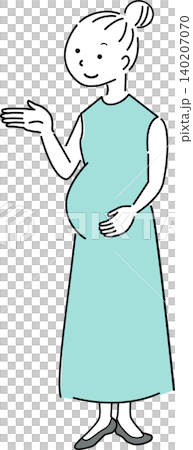 案内する妊婦の全身シンプルイラスト（マタニティ・妊娠・女性・人物素材） 140207070
