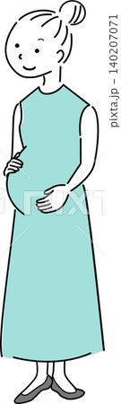お腹をさする妊婦の全身シンプルイラスト（マタニティ・妊娠・女性・人物素材） 140207071
