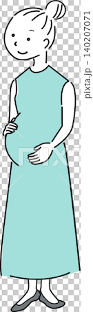 お腹をさする妊婦の全身シンプルイラスト（マタニティ・妊娠・女性・人物素材） 140207071