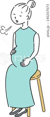 椅子に座って一息つく妊婦の全身シンプルイラスト（マタニティ・妊娠・女性・人物素材) 140207073
