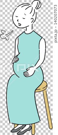 椅子に座って一息つく妊婦の全身シンプルイラスト（マタニティ・妊娠・女性・人物素材) 140207073