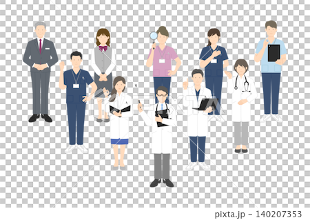 Icon set of doctors, nurses, and other healthcare professionals - vector illustrations. Icon set of doctors, nurses, and other healthcare professionals - vector illustrations. 140207353