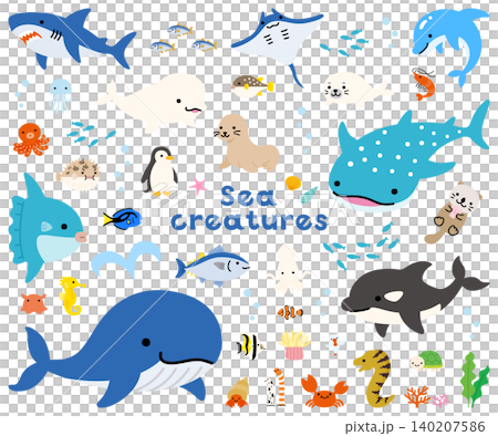 A set of cute and pop-style illustrations of sea creatures 140207586