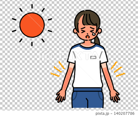 An illustration of a middle or high school girl whose skin is stinging from sunburn. An illustration of a middle or high school girl whose skin is stinging from sunburn. 140207786