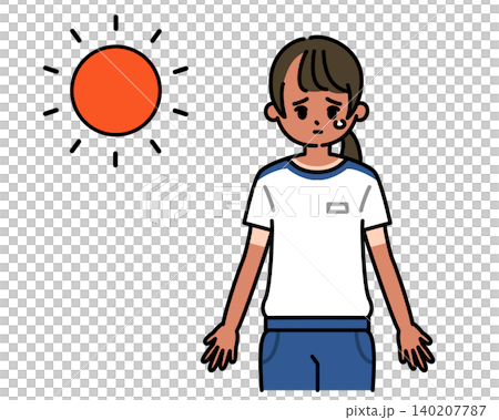 An illustration of a middle or high school girl whose skin has become dark from sun exposure. An illustration of a middle or high school girl whose skin has become dark from sun exposure. 140207787