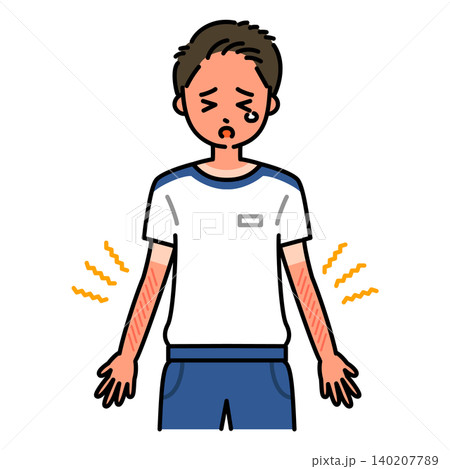日焼けをして肌がヒリヒリする男子中高生のイラスト 日焼けをして肌がヒリヒリする男子中高生のイラスト 140207789