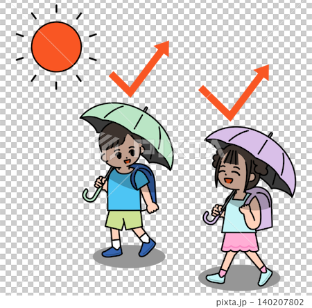 Children walking to school with parasols. Children walking to school with parasols. 140207802