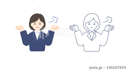 呆れた表情をするスーツ姿の女性のイラスト 140207859