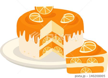Orange Dessert Clipart Featuring Layered Cake Slice And Fresh Citrus Decoration Orange Dessert Clipart Featuring Layered Cake Slice And Fresh Citrus Decoration 140208005