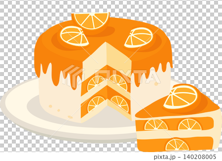 Orange Dessert Clipart Featuring Layered Cake Slice And Fresh Citrus Decoration Orange Dessert Clipart Featuring Layered Cake Slice And Fresh Citrus Decoration 140208005