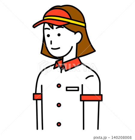 まっすぐ前を向いているファストフード店の女性店員 140208008