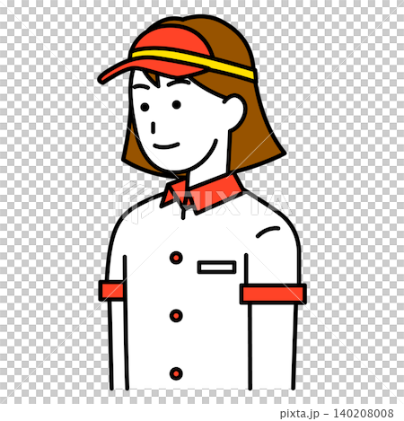 まっすぐ前を向いているファストフード店の女性店員 140208008