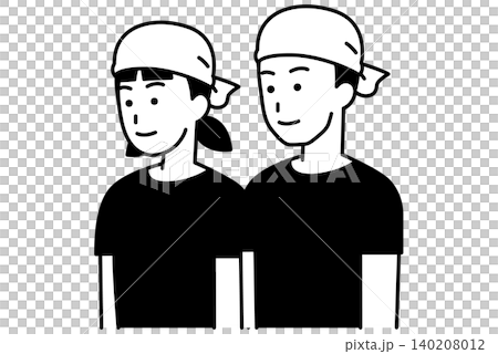 まっすぐ前を向いている居酒屋の男女の店員 まっすぐ前を向いている居酒屋の男女の店員 140208012