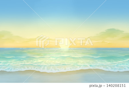 水平線に昇る朝日と海の背景イラスト 海岸 水平線に昇る朝日と海の背景イラスト 海岸 140208151