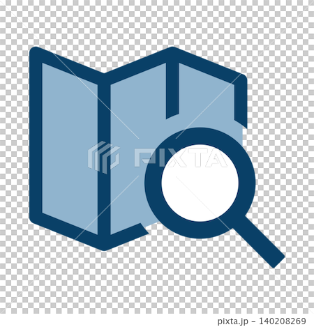 A map and magnifying glass icon representing route and location search. A map and magnifying glass icon representing route and location search. 140208269